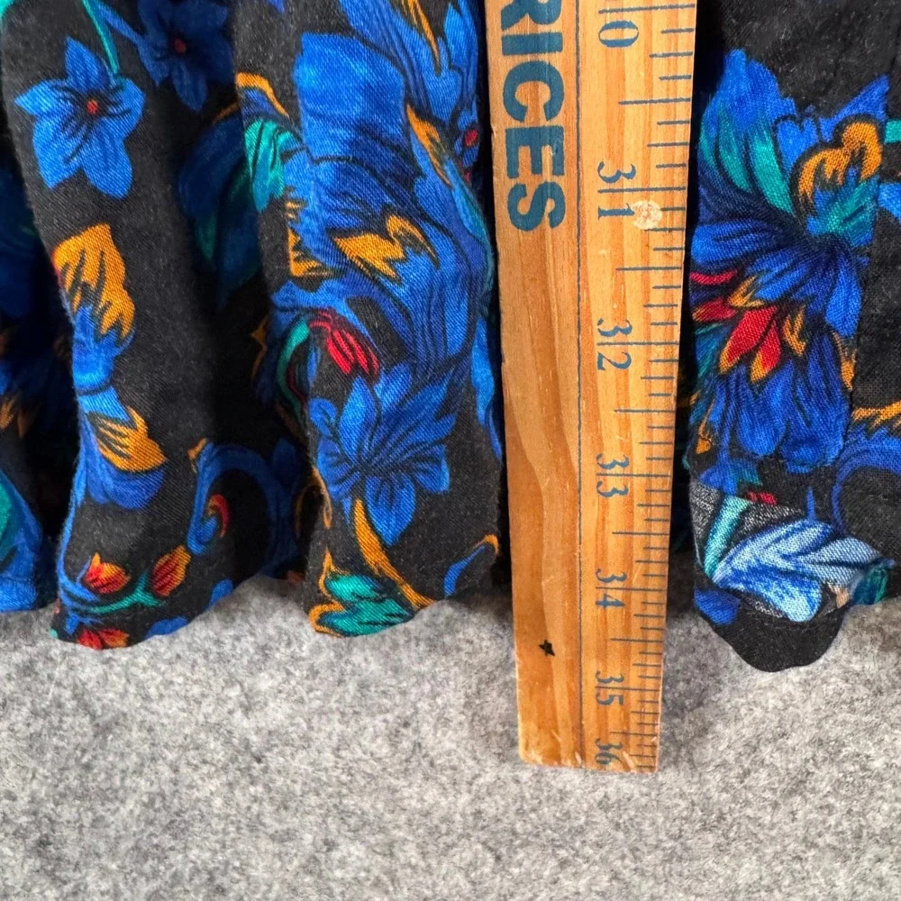 Vtg Artsy Boho Maxi Skirt Womens 1X Floral Boho Floral Dark Romantic Black Blue